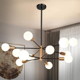 10-Light Sputnik Chandelier, Black and Gold Chandeliers Pendant Lighting, Modern Farmhouse Light Fixture Mid Century Brass