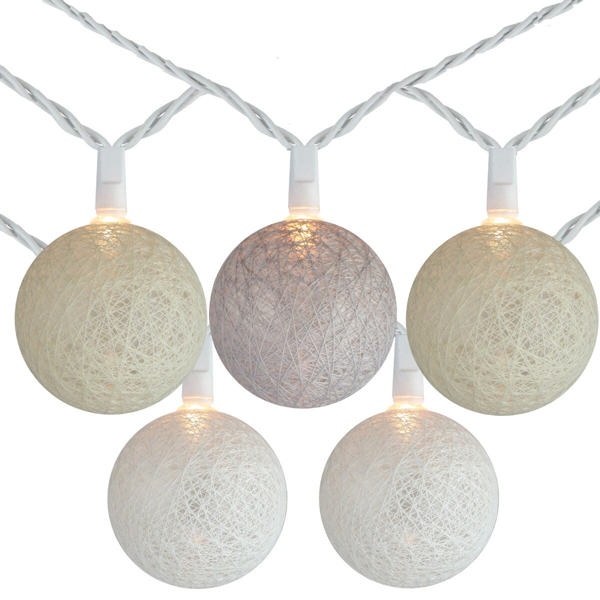 10 Neutral Tone Yarn Ball Patio Globe Lights - 8.6 ft White Wire - 8.6'