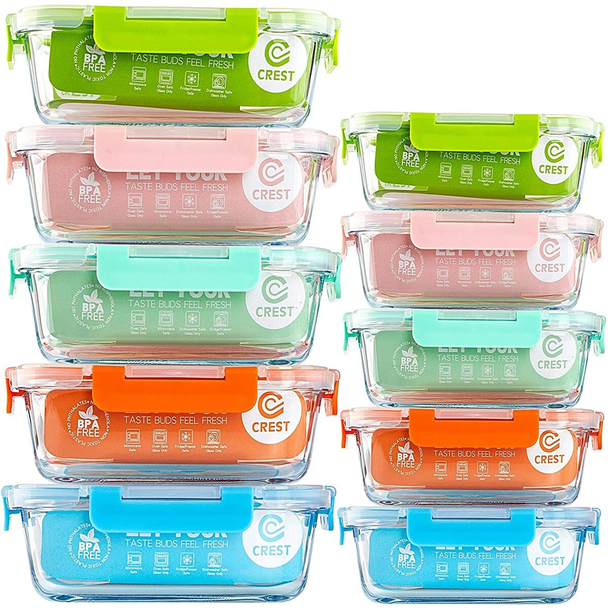 10 Pack Glass Meal Prep Containers, Food Storage Containers Lids Airtight, Glass Microwave, Oven, Freezer and Dishwasher Safe