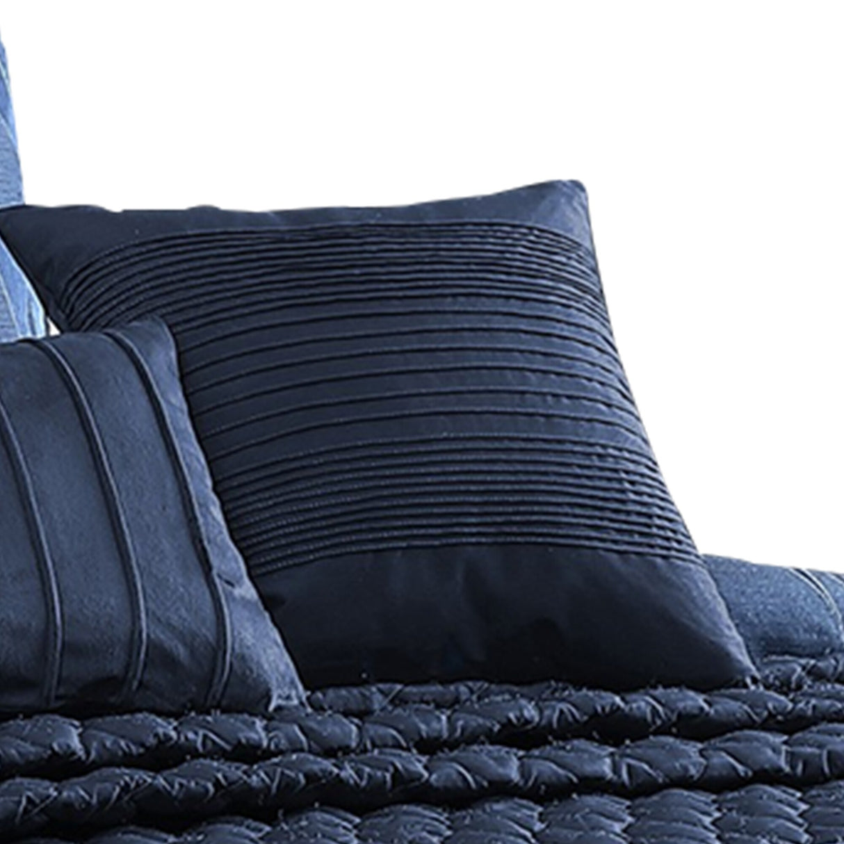 10 Piece King Polyester Comforter Set with Geometric Oblong Print, Dark Blue