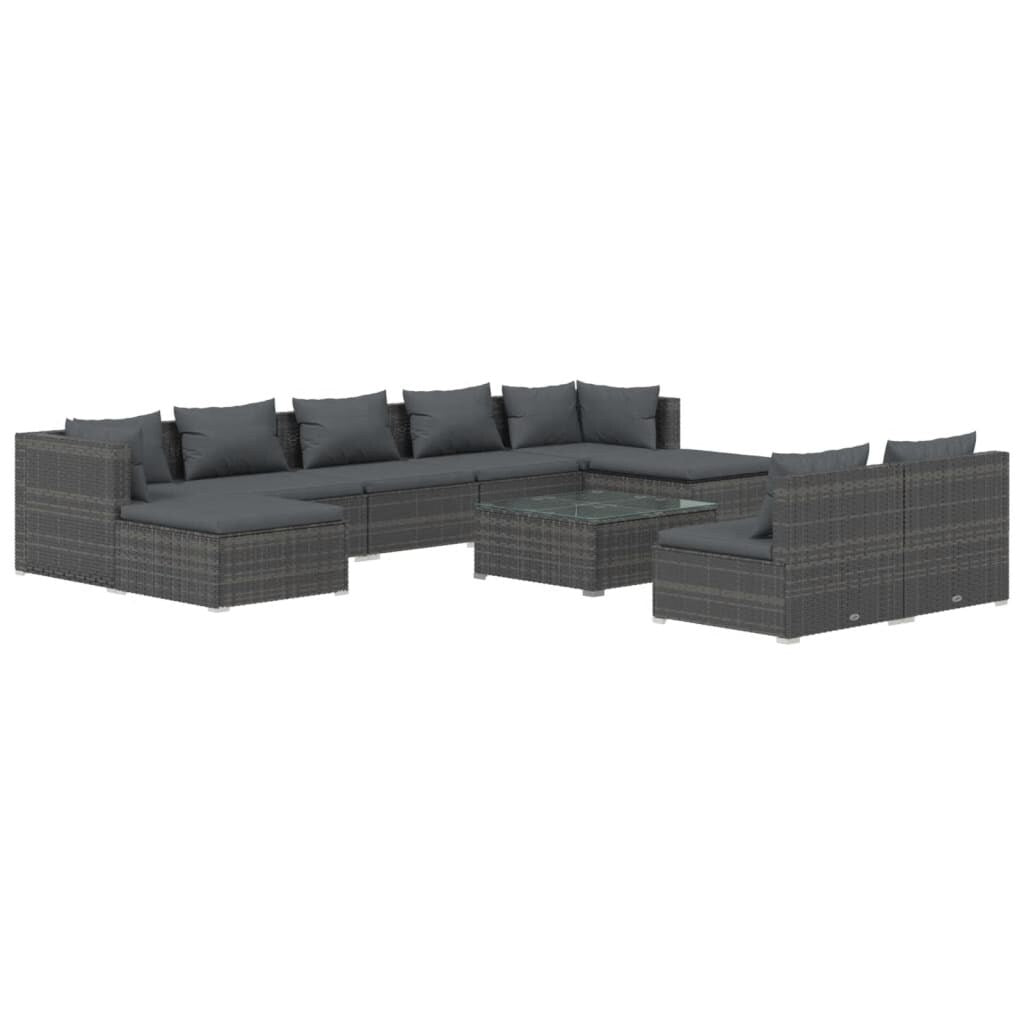 10 Piece Patio Lounge Set with Cushions Gray Poly Rattan