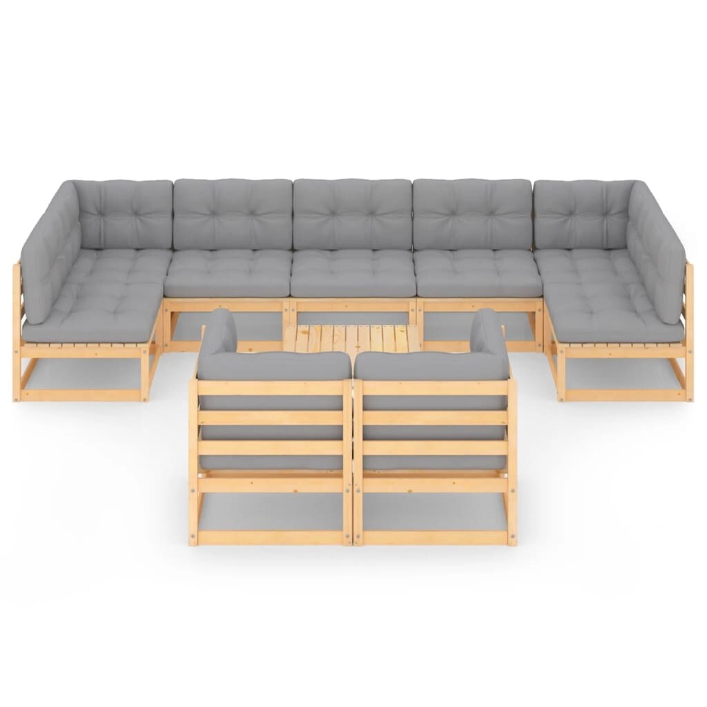 10 Piece Patio Lounge Set with Cushions Solid Pinewood