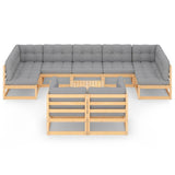 10 Piece Patio Lounge Set with Cushions Solid Pinewood