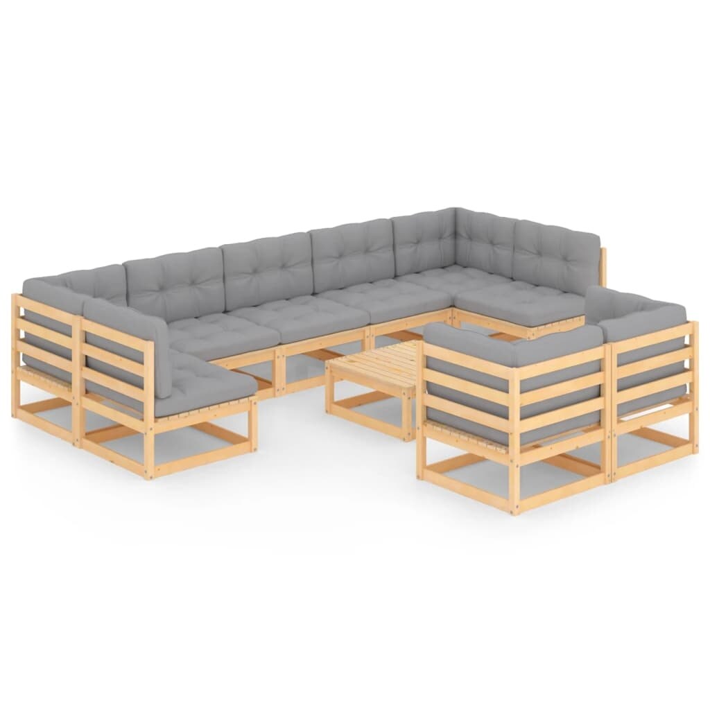 10 Piece Patio Lounge Set with Cushions Solid Pinewood
