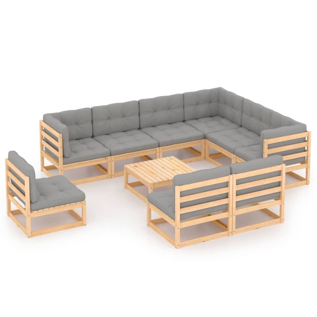 10 Piece Patio Lounge Set with Cushions Solid Pinewood