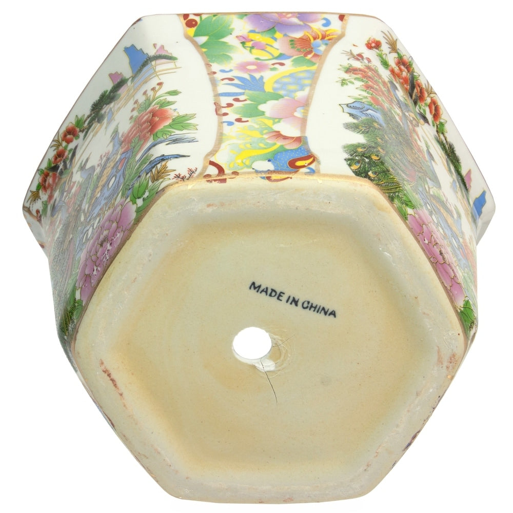 10" Satsuma Birds & Flowers Porcelain Flower Pot