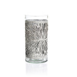 10" Tall Glass Hurricane, Hair On Leather, Silver