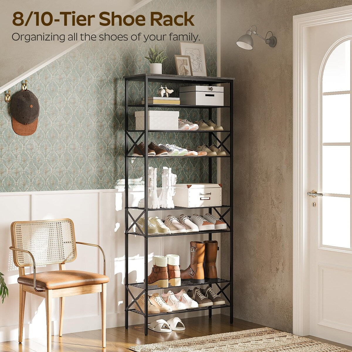 10 Tier Shoe Rack, Shoe Storage Organizer, Large Capacity Shoe Shelf Holds 40 Pairs of Shoes, Durable and Stable