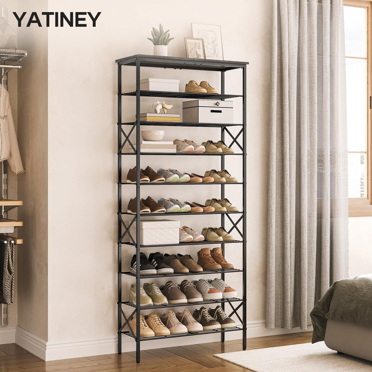 10 Tier Shoe Rack, Shoe Storage Organizer, Large Capacity Shoe Shelf Holds 40 Pairs of Shoes, Durable and Stable