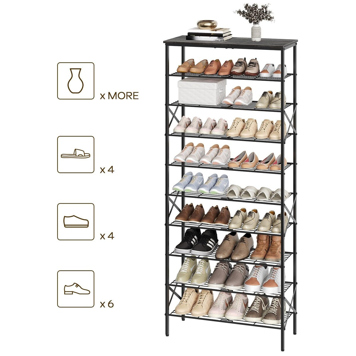 10 Tier Shoe Rack, Shoe Storage Organizer, Large Capacity Shoe Shelf Holds 40 Pairs of Shoes, Durable and Stable