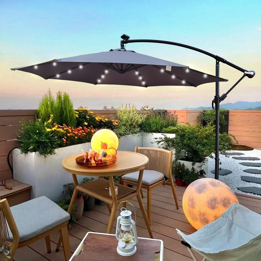10 ft Outdoor Patio Umbrella Solar Powered with LED Lighted Grey