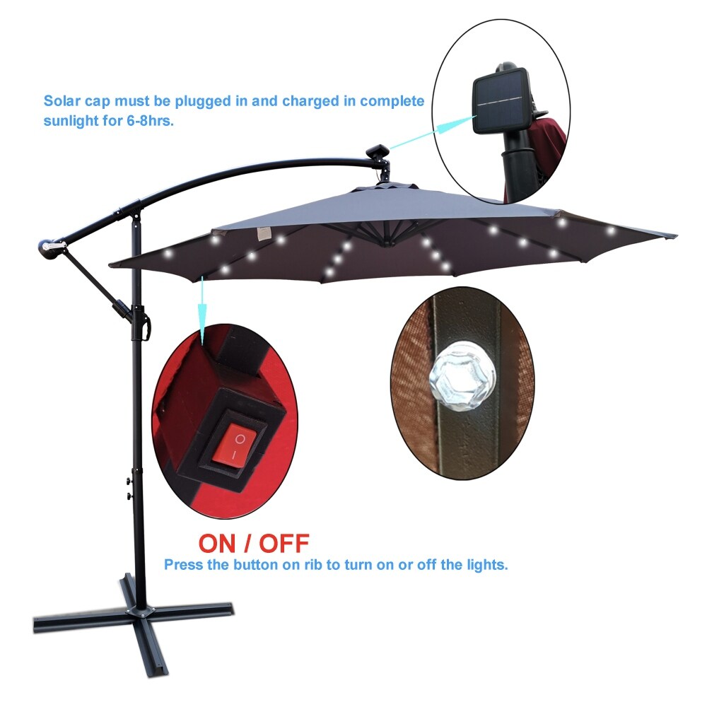 10 ft Outdoor Patio Umbrella Solar Powered with LED Lighted Grey