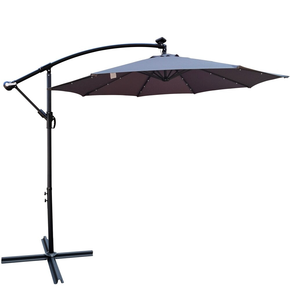 10 ft Outdoor Patio Umbrella Solar Powered with LED Lighted Grey