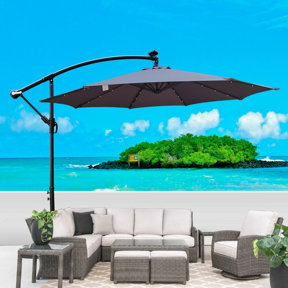 10 ft Outdoor Patio Umbrella Solar Powered with LED Lighted Grey