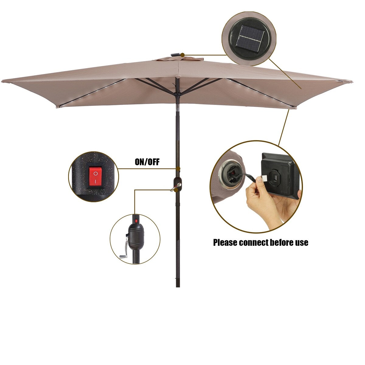 10ft Solar 54 LED Lights Patio Umbrellawith Tilt and Crank, Sand