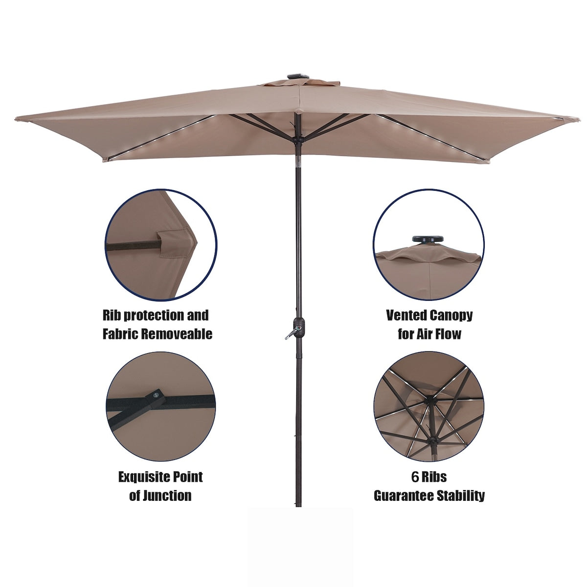 10ft Solar 54 LED Lights Patio Umbrellawith Tilt and Crank, Sand