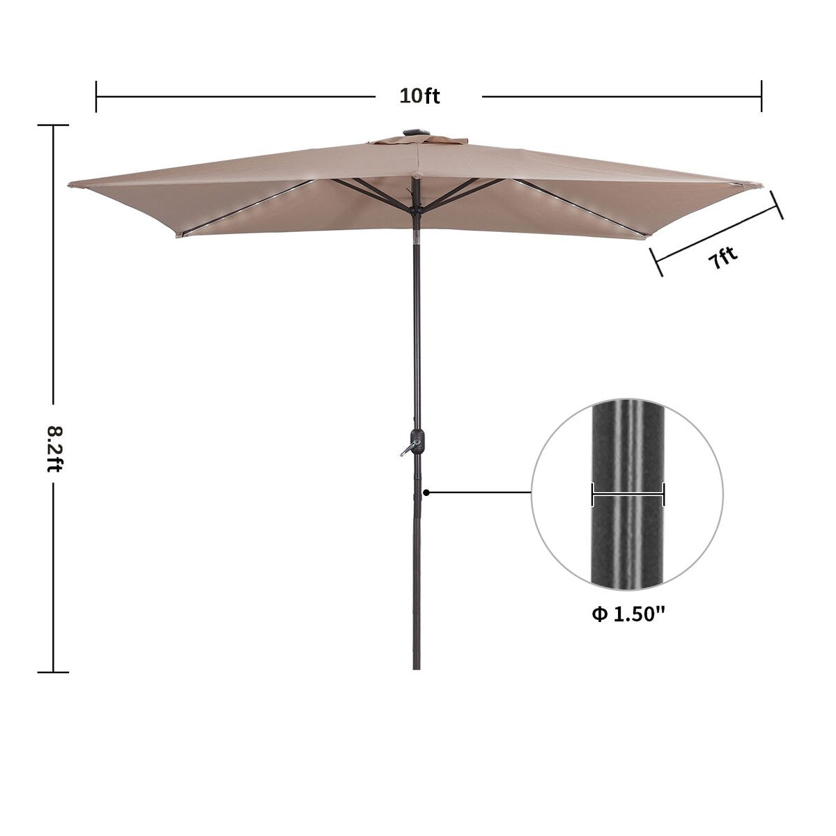 10ft Solar 54 LED Lights Patio Umbrellawith Tilt and Crank, Sand