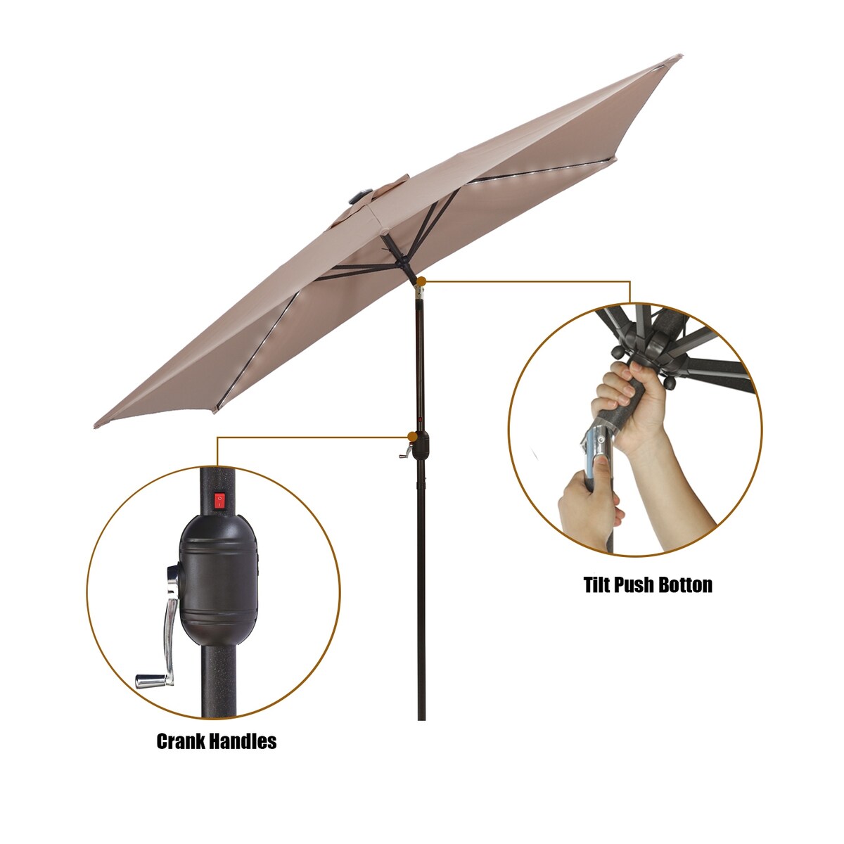 10ft Solar 54 LED Lights Patio Umbrellawith Tilt and Crank, Sand