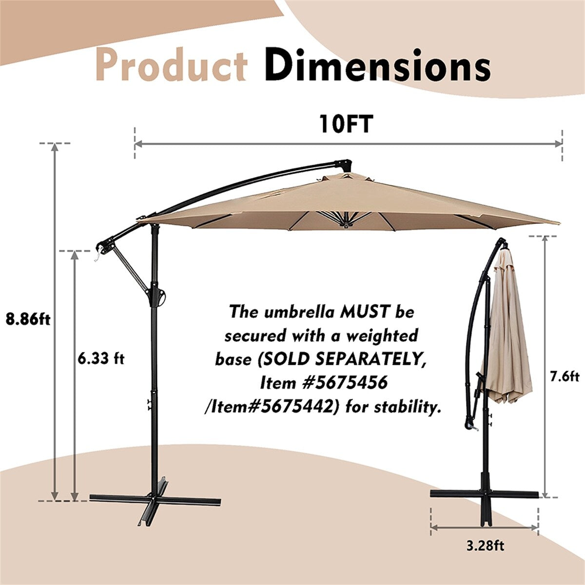 10 ft. Steel Cantilever Offset Outdoor Patio Umbrella with Crank Lift