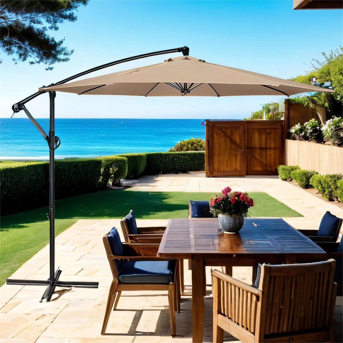 10 ft. Steel Cantilever Offset Outdoor Patio Umbrella with Crank Lift