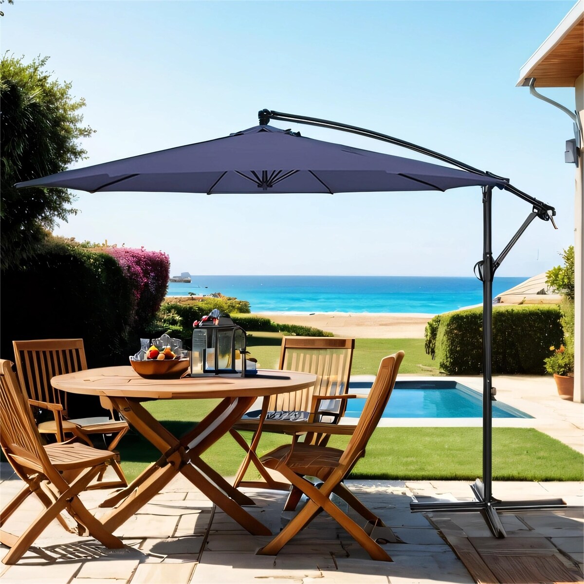 10 ft. Steel Cantilever Offset Outdoor Patio Umbrella with Crank Lift