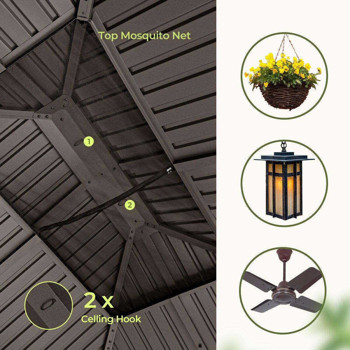 10 ft. x 12 ft. Double Roof Hardtop Patio Gazebo with Aluminum Frame, Storage Shelf