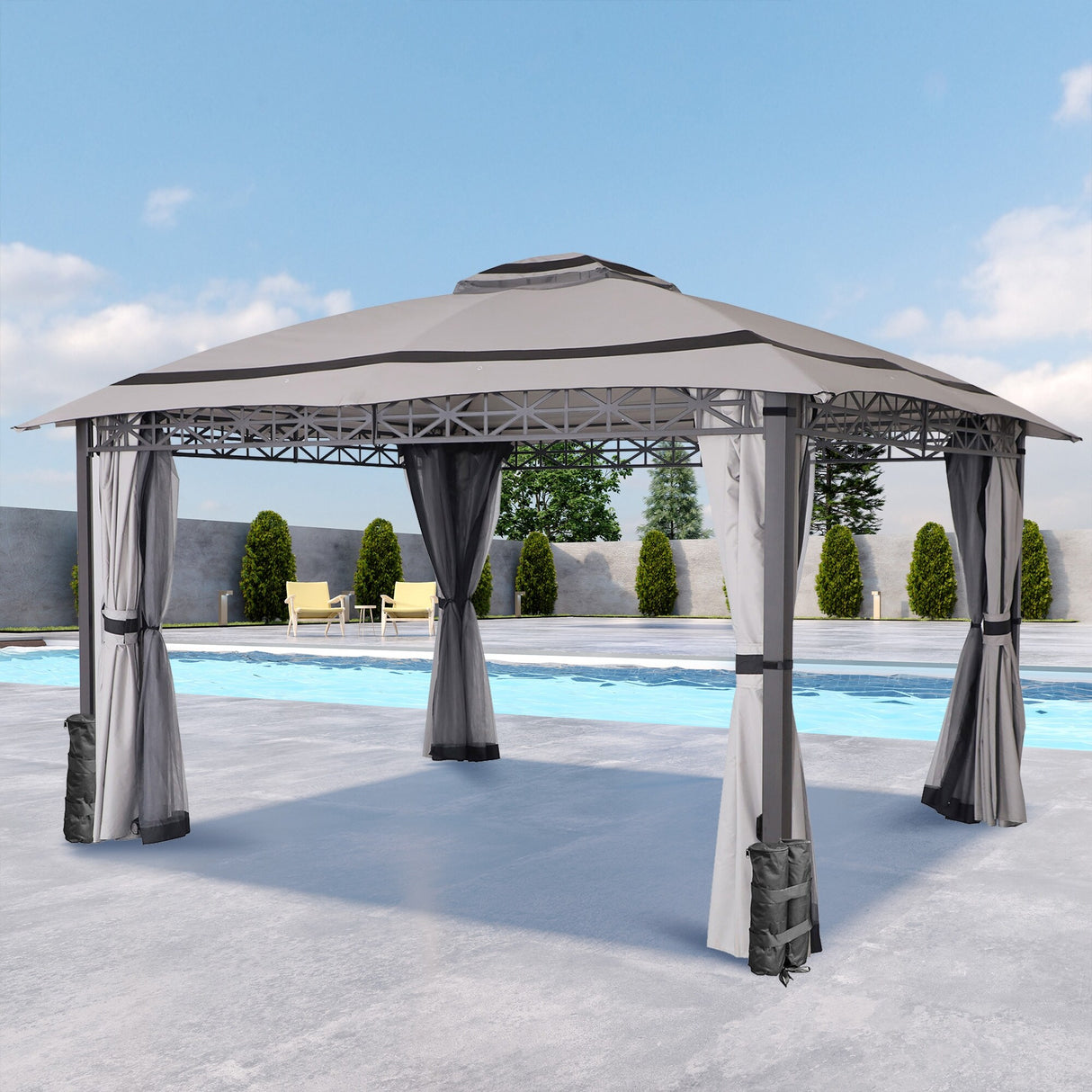 10 ft. x 12 ft.Soft Top Steel Outdoor Patio Gazebo with Mosquito Netting