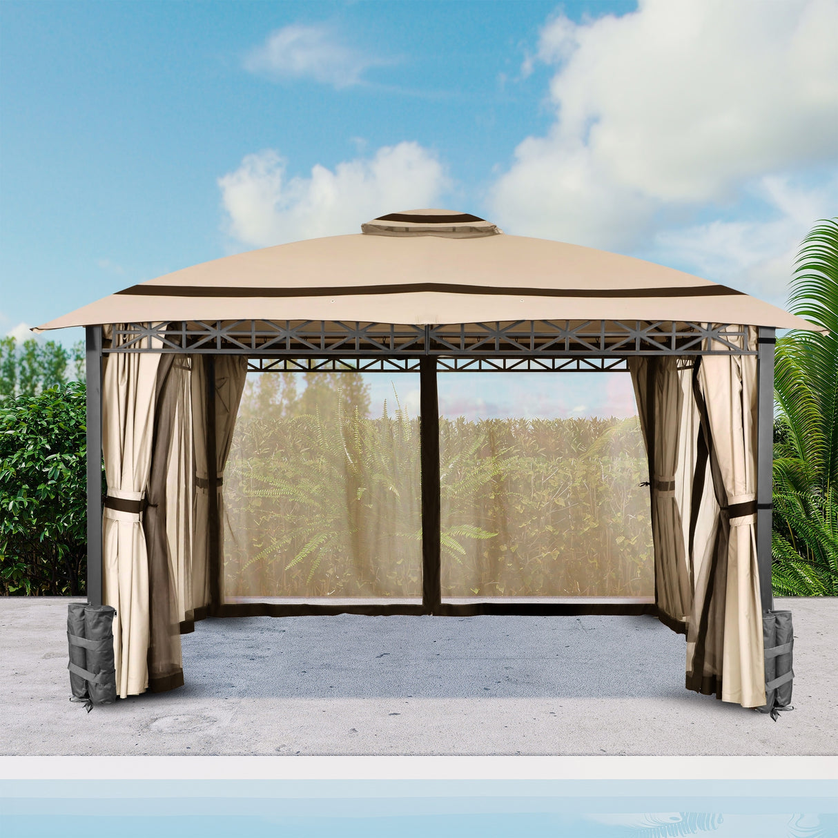 10 ft. x 12 ft.Soft Top Steel Outdoor Patio Gazebo with Mosquito Netting
