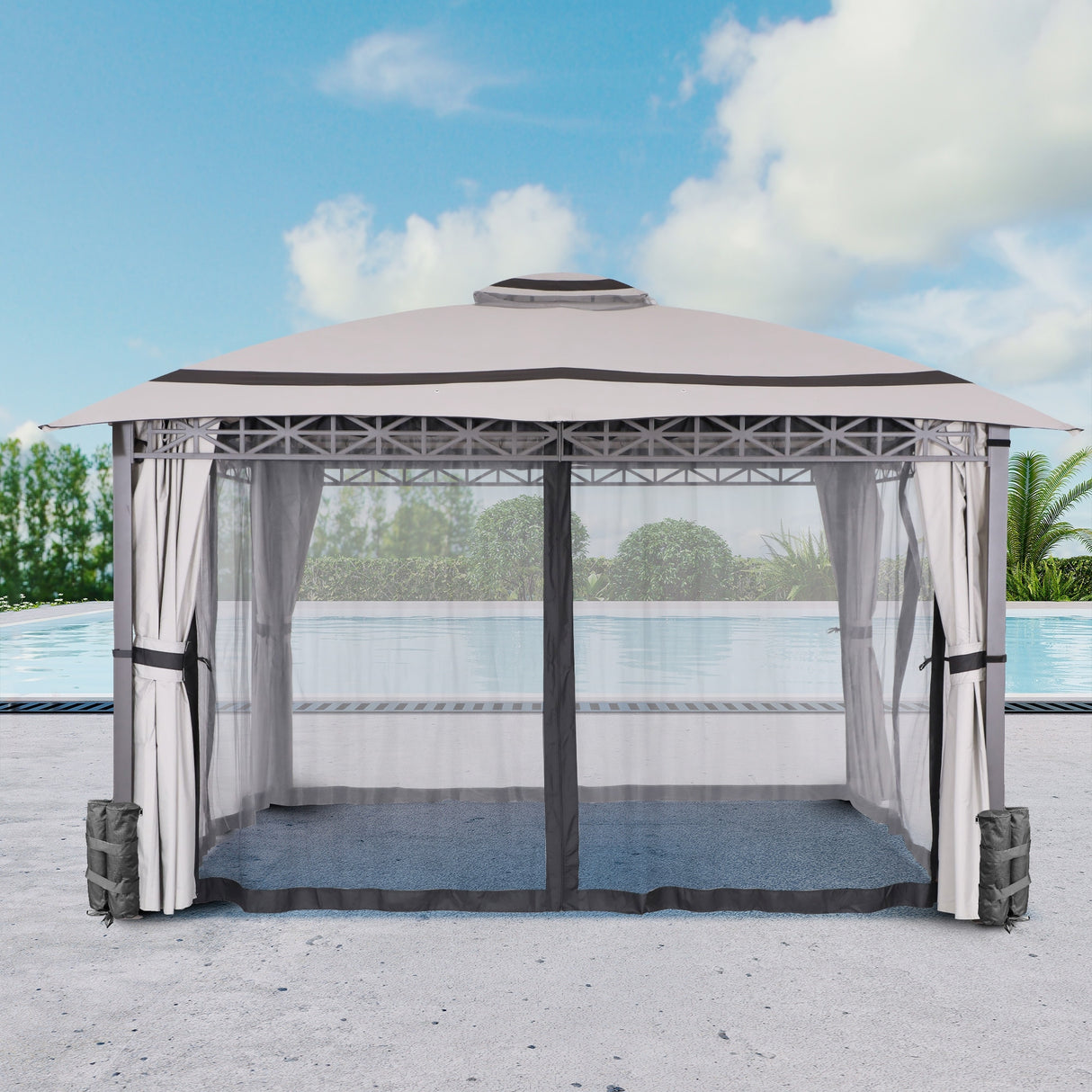10 ft. x 12 ft.Soft Top Steel Outdoor Patio Gazebo with Mosquito Netting