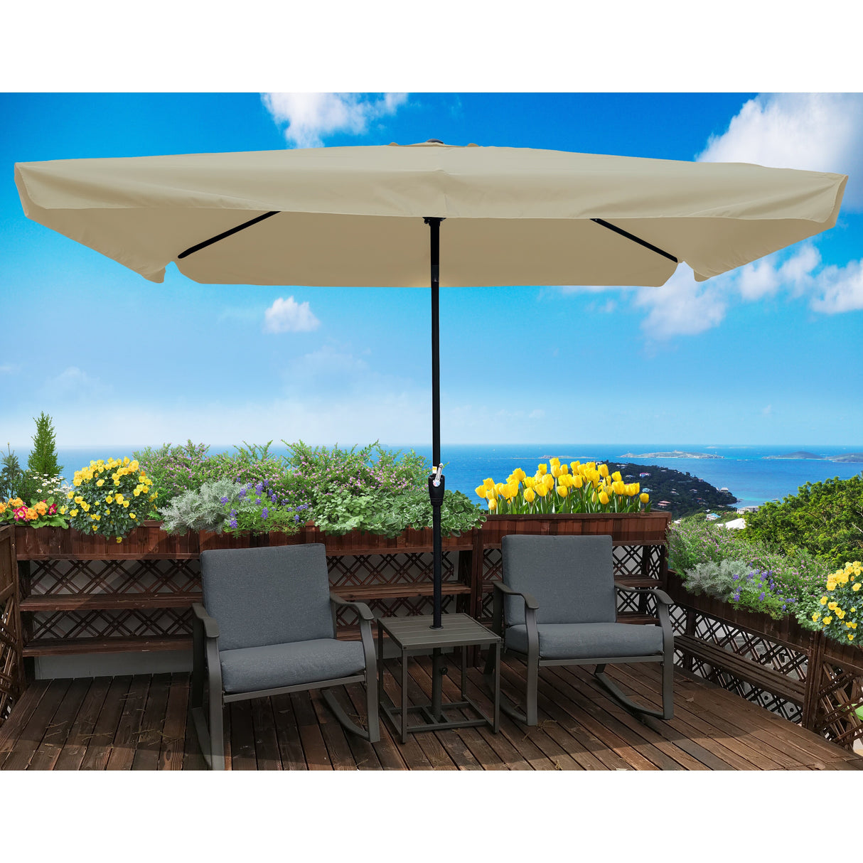 Market Patio Umbrella with Crank and Push Button Tilt