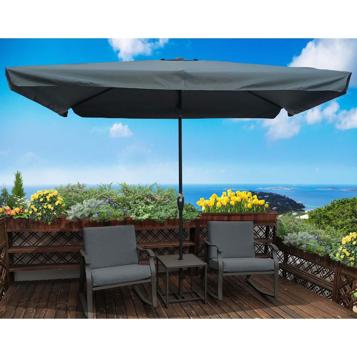 Market Patio Umbrella with Crank and Push Button Tilt