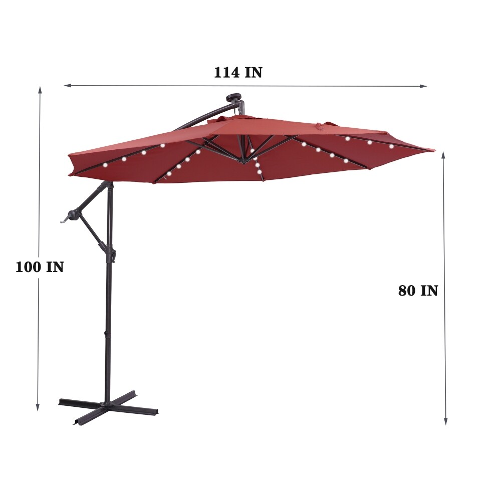 10 ft.Red Hanging Cantilever Solar LED Umbrella