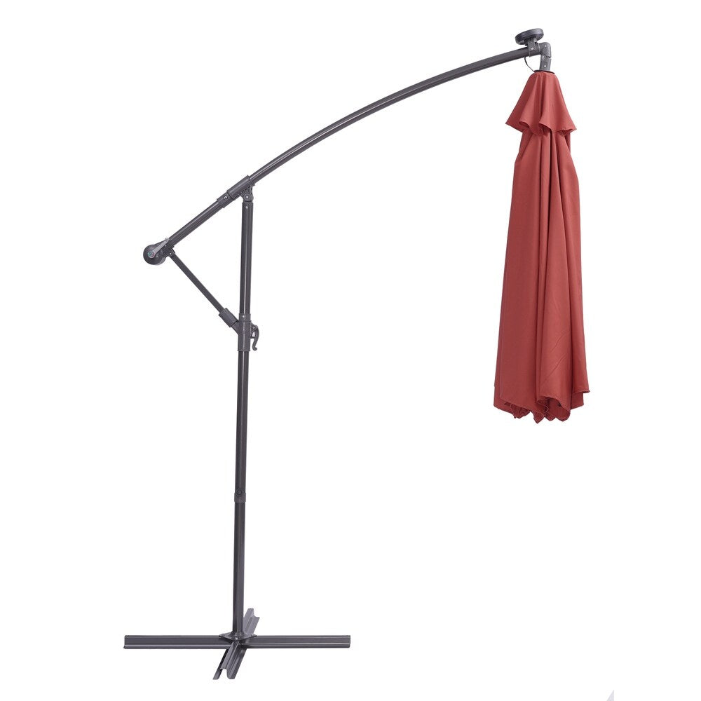 10 ft.Red Hanging Cantilever Solar LED Umbrella
