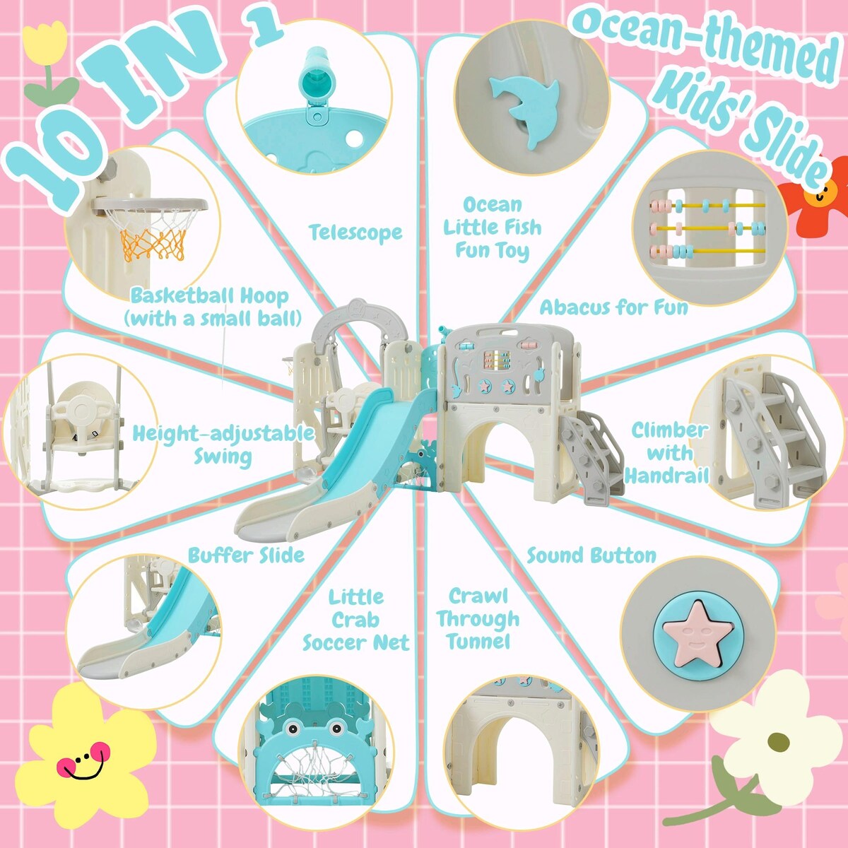 10-in-1 Toddler Slide and Swing Set