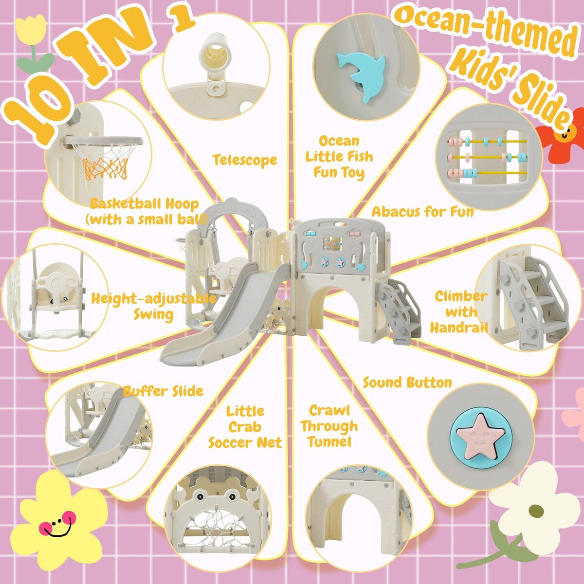 10-in-1 Toddler Slide and Swing Set