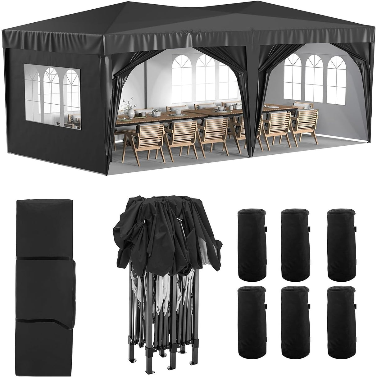 10 x 20 Pop Up Canopy Tent with 6 Sidewalls, Portable Party Canopy with 6 Weight Bag