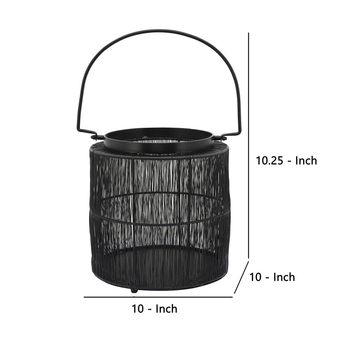 10.25 Inches Industrial Style Metal Wire Lantern, Black