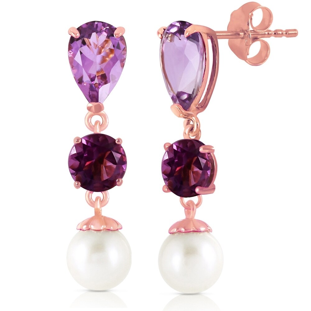 10.5 Carat 14K Solid Rose Gold Chandelier Earrings Amethyst pearl