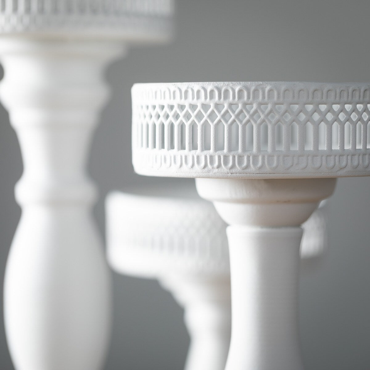 10.75" Pedestal Metal Candle Holders - Set of 3, White