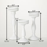 10.75" Pedestal Metal Candle Holders - Set of 3, White