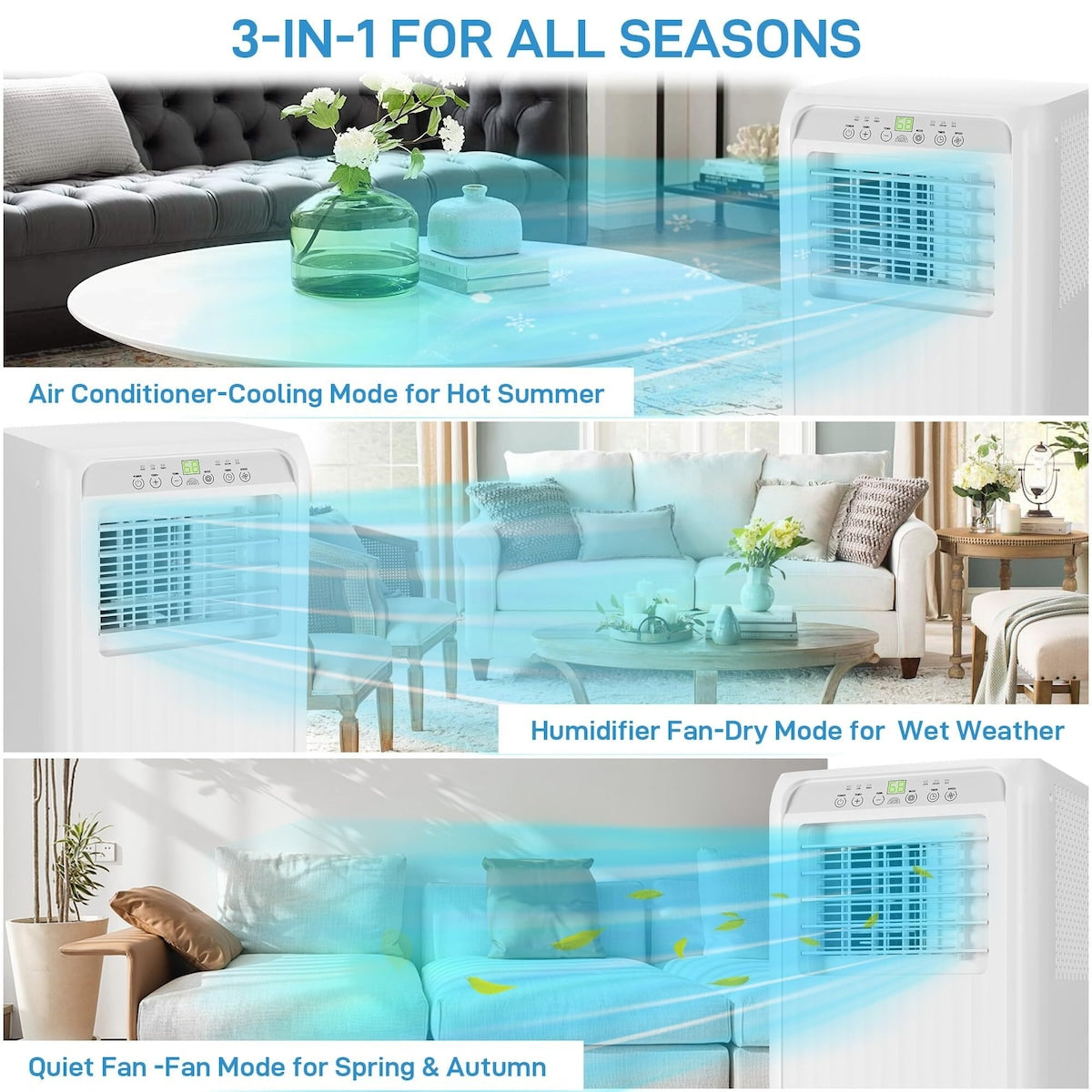 10000 BTU Portable Air Conditioners, 3-in-1 AC Unit, Dehumidifier, and Fan Mode