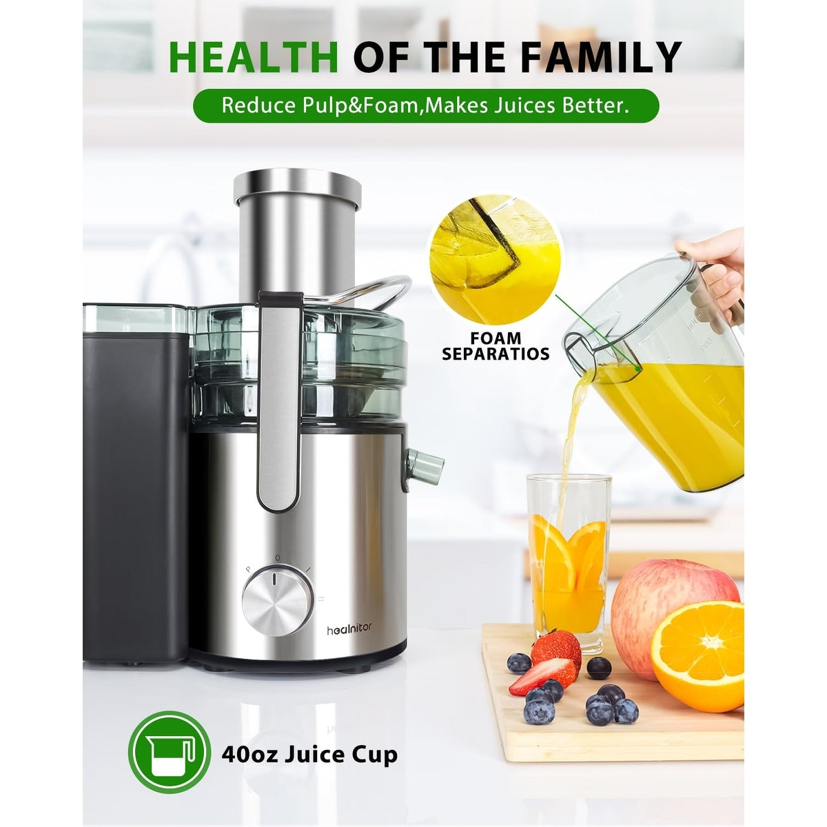 1000W 3-Speed LED Centrifugal Juicer Machines Vegetable and Fruit, 3.5" Big Wide Chute, Easy Clean, High Juice Yield, BPA Free