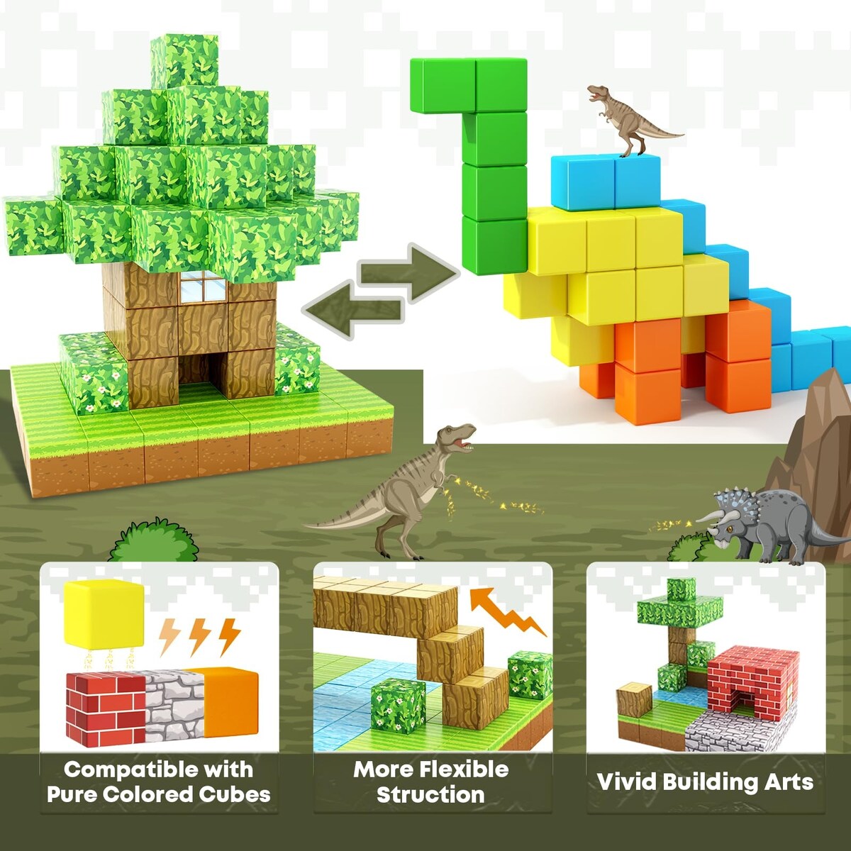100PCS Magnetic Blocks-Build Mine Magnet World Set for Boys & Girls Age 3-5 6-8, STEM Sensory Toys for Toddlers Gift