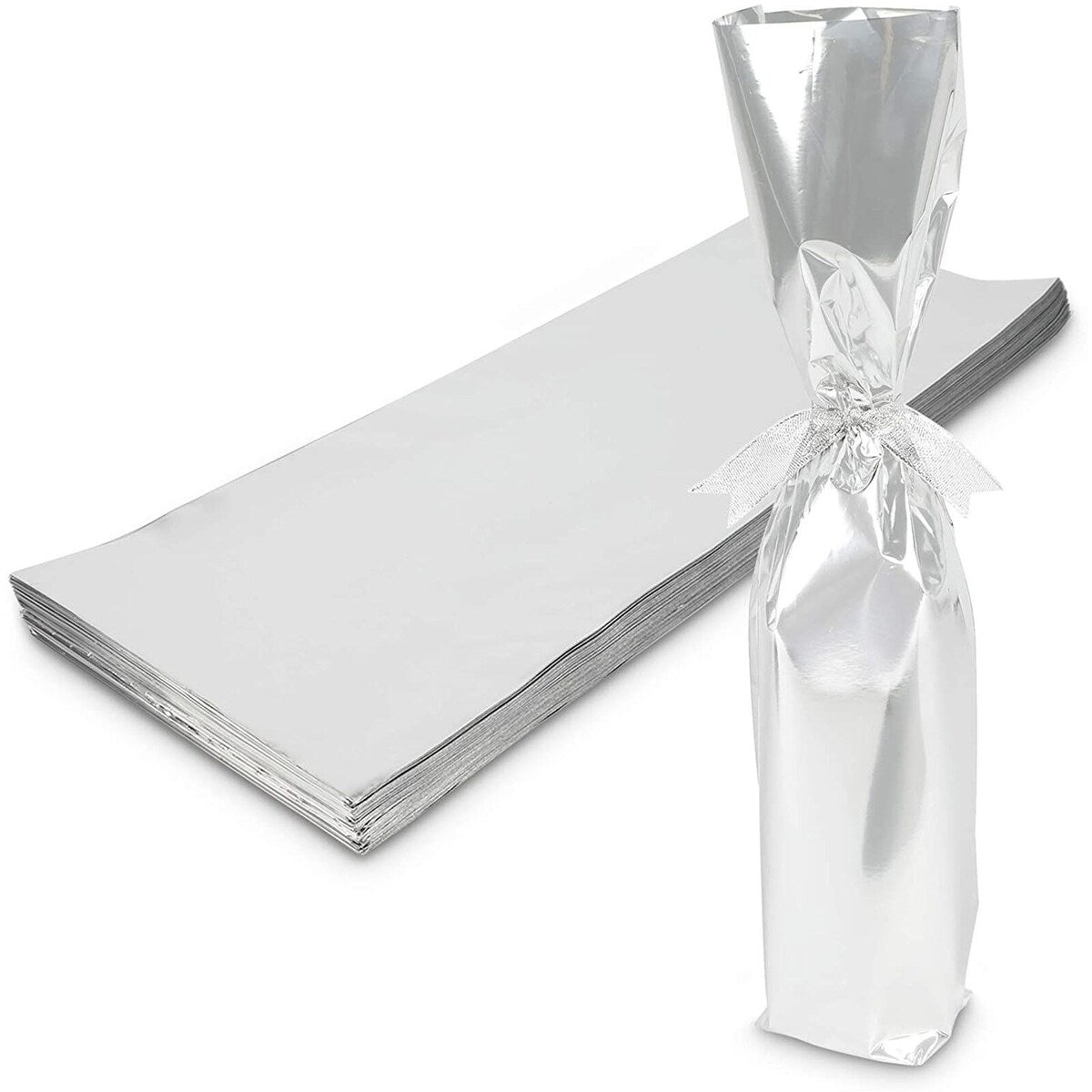 100Pcs Silver Foil Wine Bottle Gift Bags Metallic Wraps