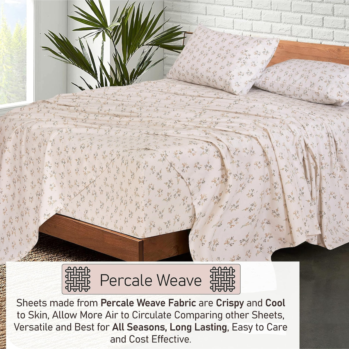 100% Cotton Sheets for Full Size Bed Crispy Cooling Percale Sheets Breathable & Durable Full Sheet Set 16 Inches Deep Pocket