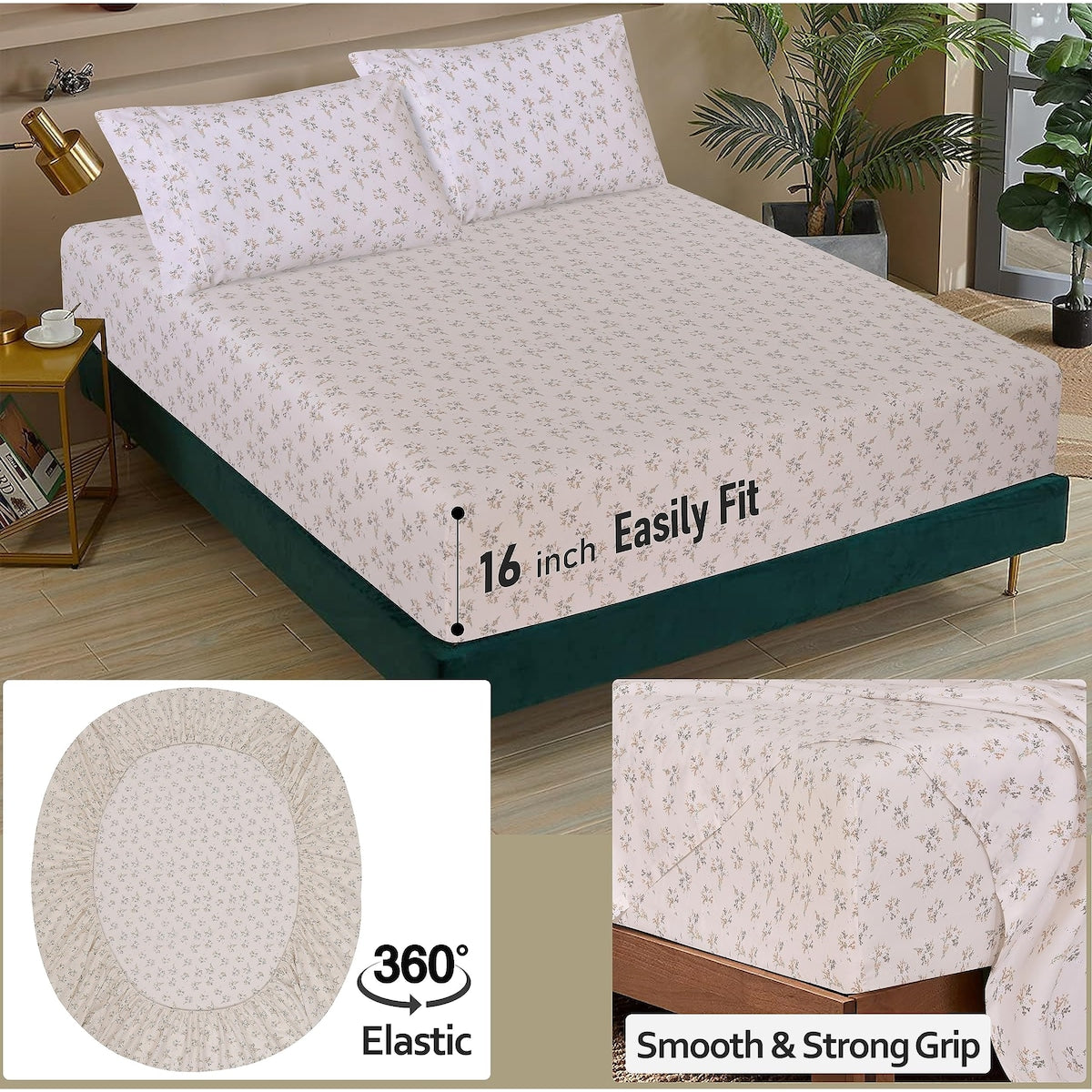 100% Cotton Sheets for Full Size Bed Crispy Cooling Percale Sheets Breathable & Durable Full Sheet Set 16 Inches Deep Pocket