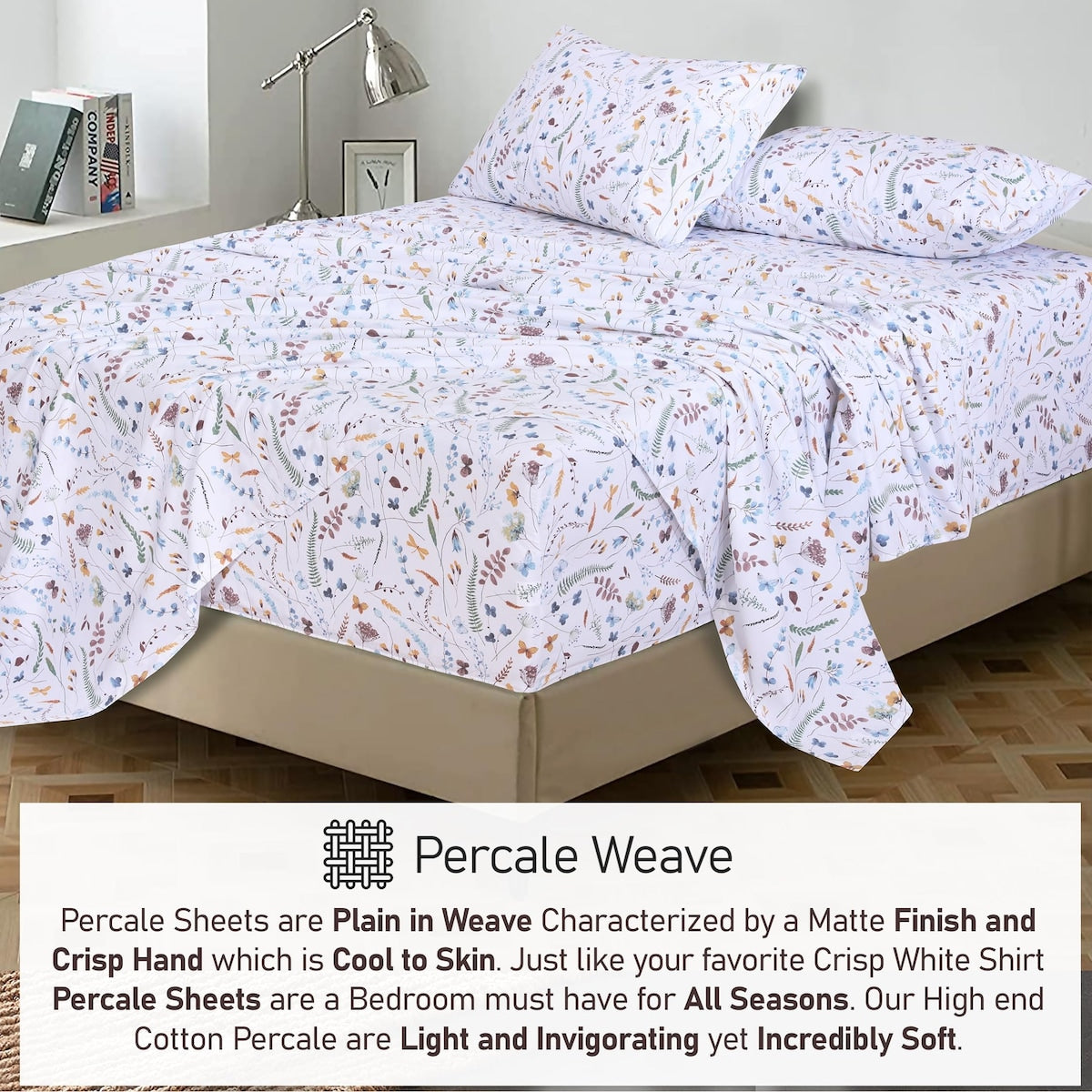 100% Cotton Sheets for Full Size Bed Crispy Cooling Percale Sheets Breathable & Durable Full Sheet Set 16 Inches Deep Pocket