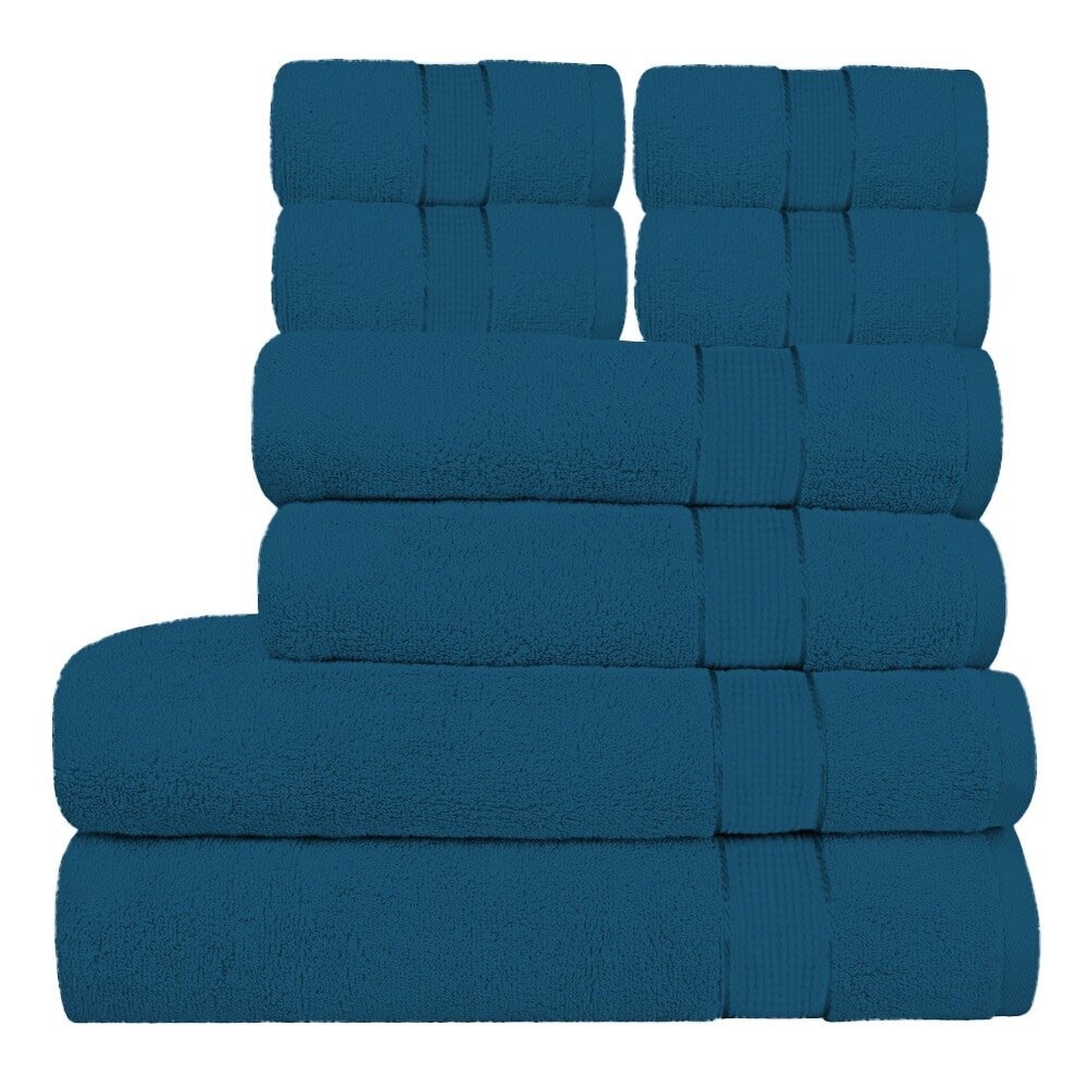 Luxurious Cotton 8 Piece Bathroom Towel Set - Absorbent 600 GSM - 4 Washcloths, 2 Hand Towels, 2 Bath Towels - 27''X54''