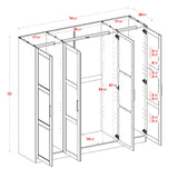 100% Solid Wood Cosmo 4-Door Wardrobe with Solid Wood or Mirrored Doors by Palace Imports