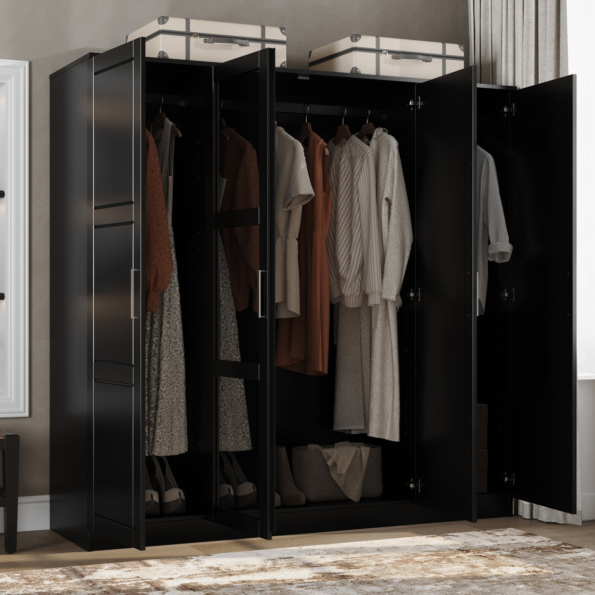 100% Solid Wood Cosmo 4-Door Wardrobe with Solid Wood or Mirrored Doors by Palace Imports